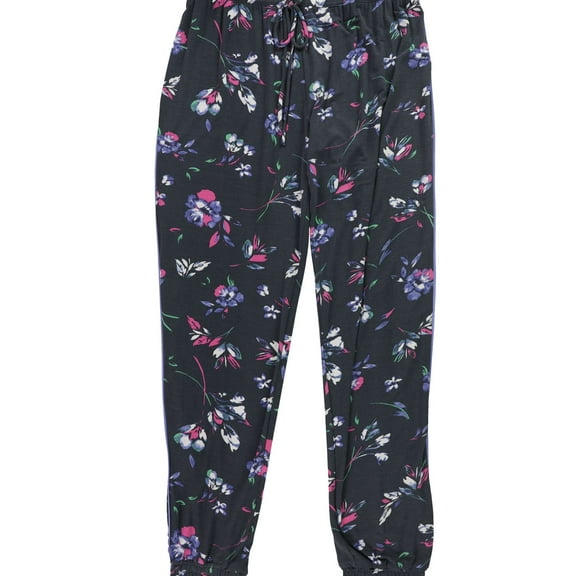 P.J. Salvage Womens Floral Print Pajama Jogger Pants, Grey, Medium