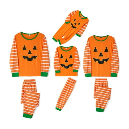 

Xingqing Family Matching Halloween Pajamas Set Stripe Pumpkin Print Long Sleeve Tops Pants Sleepwear for Couples Kids