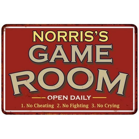 NORRIS'S Game Room Sign Vintage Look 8 x 12 High Gloss Metal 208120001327