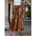 thumbnail image 6 of Coffee Brown Patchwork Print Drawstring Waist Tiered Maxi Skirt With Ruffle Hem, 6 of 6
