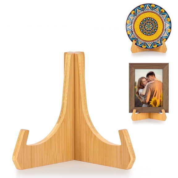 ANBOXIT Plate Stands for Display, 6 inch Plate Holders for Displaying, Bamboo Picture Frame Holder for Tables, Tabletop Easels, Decorative Stand for Platter, Dish, Book, Photo and Plaque