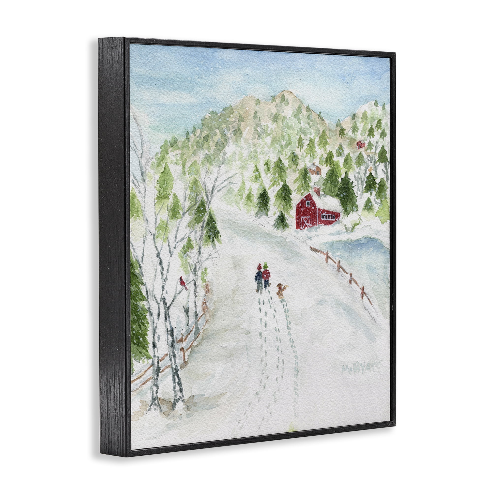 Stupell Industries Steps in Country Snow Holiday Painting Black Framed Art Print Wall Art, 11 x 14