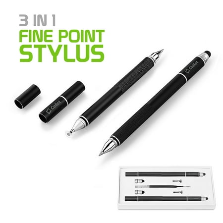 3 in 1 Stylus Pen (Ballpoint Pen, Precision Clear Disc Pen, Capacitive Stylus Pen), 2 Stylus Pens with Replacement Tips for Apple iPads, iPhones, Tablets, Androids and More by Cellet -