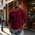 thumbnail image 6 of Men's V Neck Long Sleeve Shirts Casual T-Shirts Slim Fit Longline Tee Solid Color Soft Shirts Red XL, 6 of 7