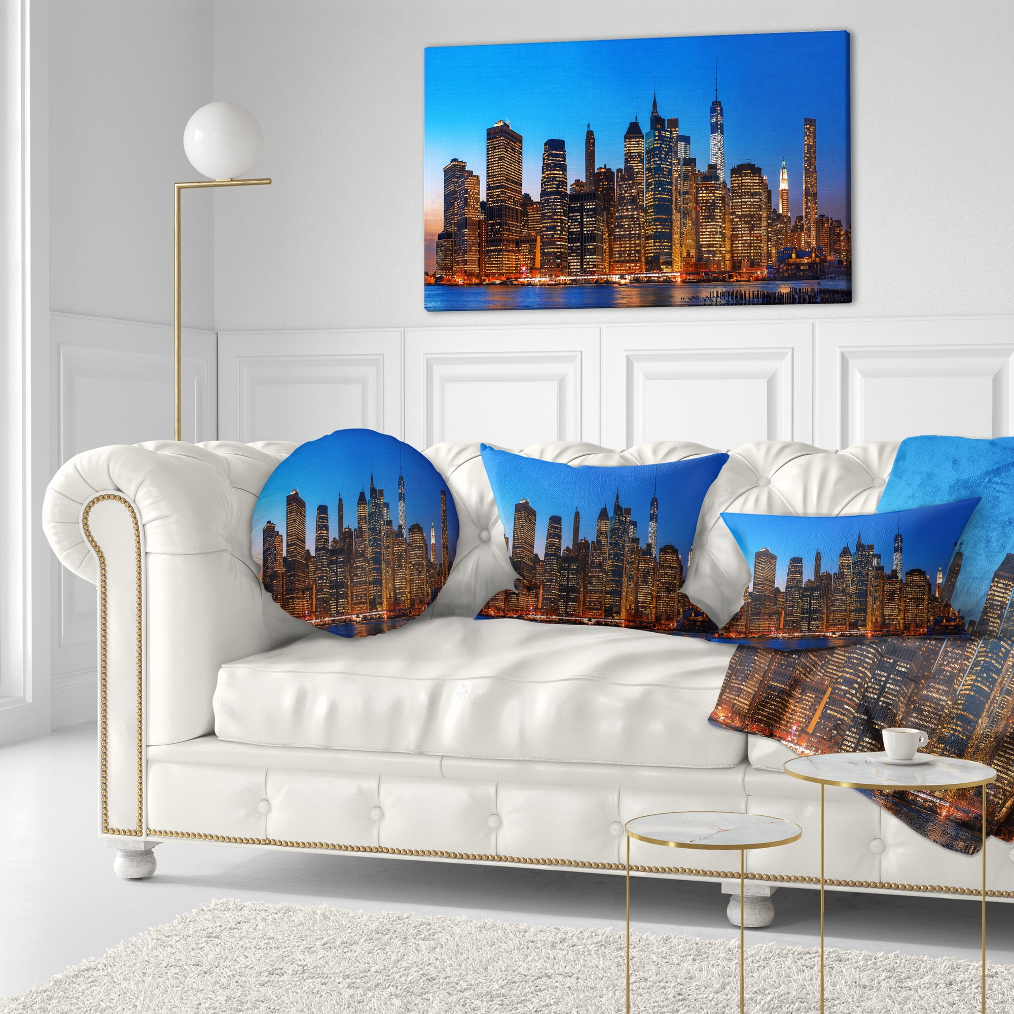 Designart Night New York City Panorama - Throw Pillow - 12x20