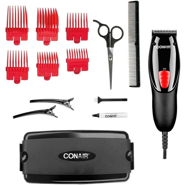 Kit Peluquería Máquina Recortadora Barba Pelo Cabello Viaje Conair Moderno negro