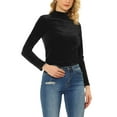 thumbnail image 4 of INSPIRE CHIC Valentine's Day Women's Top Long Sleeve Mock Neck Turtleneck Stretchy Velvet Blouse XS Black, 4 of 7