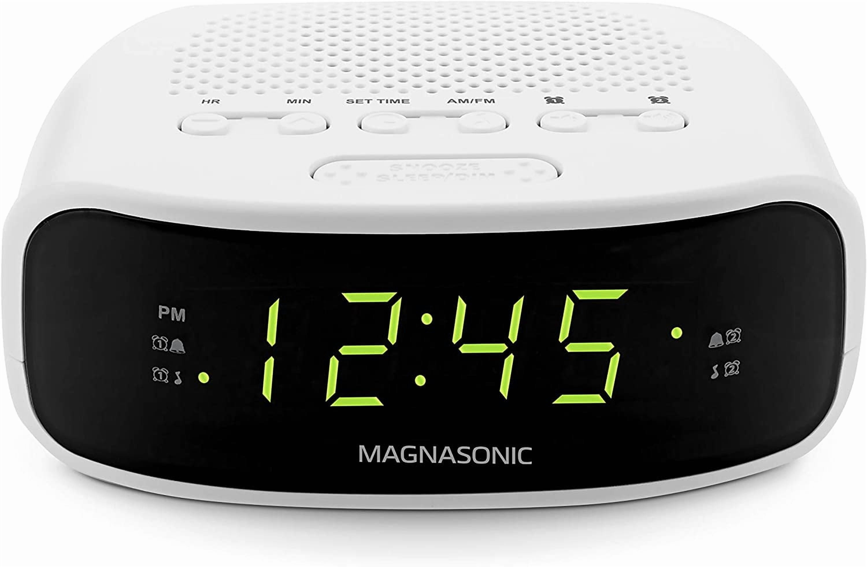 Digital AM/FM Clock Radio with Battery Backup, Dual Alarm, Sleep & Snooze Functions, Display Dimming Option,White (EAAC201)