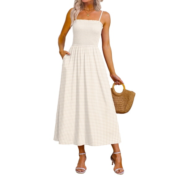 WIHOLL Maxi Dresses for Women 2026 Spaghetti Strap Flowy Boho Long Sundress with Pockets Spring Summer Beach Vacation
