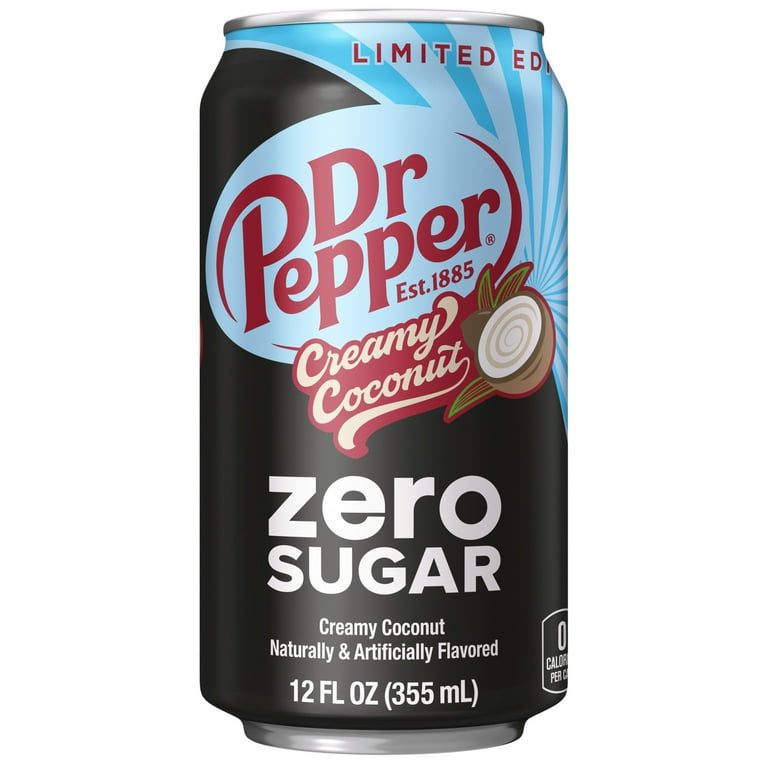 Dr Pepper Zero Sugar Creamy Coconut Soda Pop, 12 fl oz, 12 Pack Cans