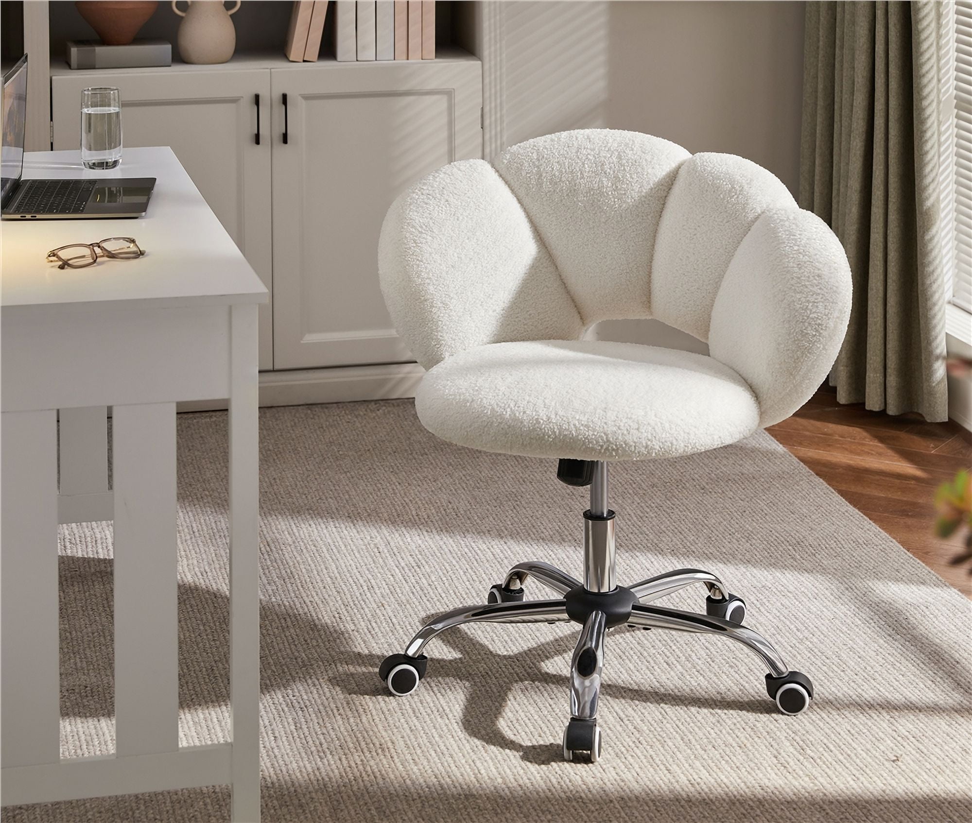 Yaheetech Upholstered Desk Chair with Cloud-shaped Backrest,White