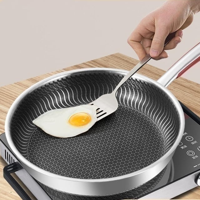 Sartén Wok Sin Tapa Estofado Fácil De Montar Cocina Asado Estufas De Gas Salteado Wok 26cm BLESIY Sartén Wok de acero inoxidable