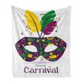 thumbnail image 1 of Mardi Gras Soft Flannel Fleece Throw Blanket, Time to Carnival Themed Design with Carnival and Feathers, Cozy Plush for Indoor and Outdoor Use, 60" x 80", Magenta Green Yellow, by Ambesonne, 1 of 6