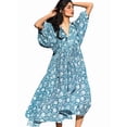 thumbnail image 3 of Womens Loose Fit Casual Summer V Neck Lace-Up Half Sleeve Bohemian Geometric Pattern Midi Dresses S, 3 of 9