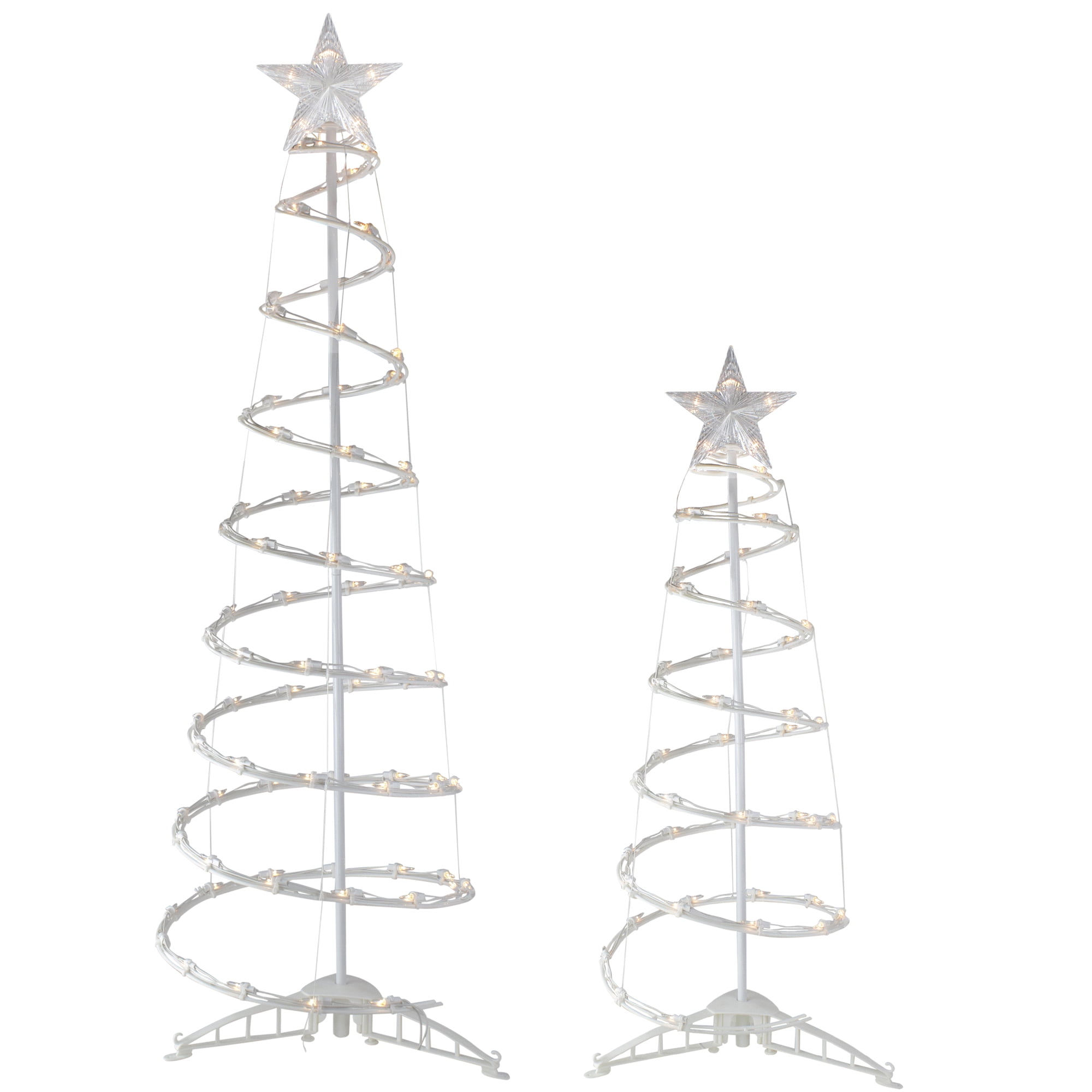 Set of 2 Lighted Clear Outdoor Spiral Christmas Cone Trees 4', 6