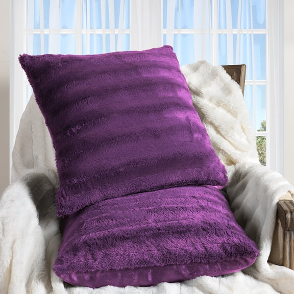Cheer Collection Faux Fur Throw Pillows 20" x 20", Set of 2 - Purple