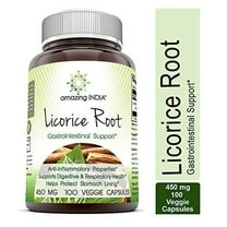 Amazing India Licorice Root 450 mg 120 Vegetarian Capsules (Non-GMO) * Supports Digestive & Respiratory Health* Helps Protect Stomach Lining*