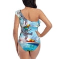 thumbnail image 5 of Picia Astronaut Tropical Dolphin Pattern Women's One Piece Swimsuits,One Shoulder Swimwear Asymmetric ,Ruffle Monokinis Bathing Suits,High Waisted Flattering Bathing Suits-Medium, 5 of 8