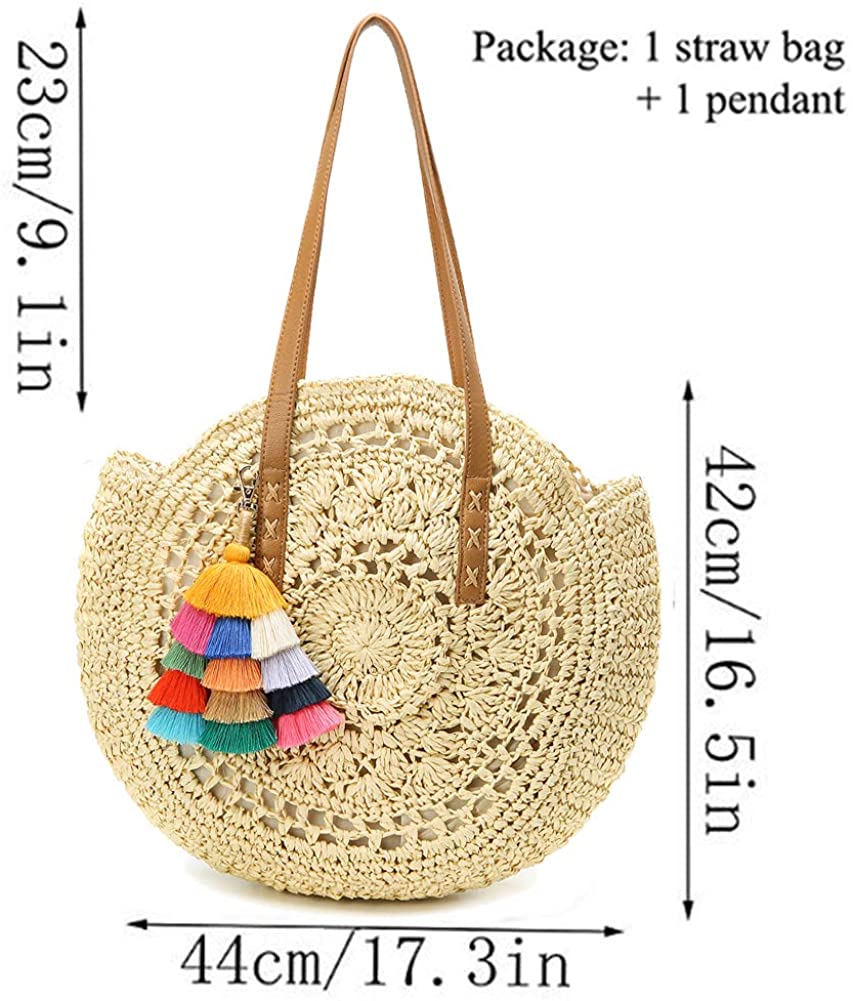 Straw Braided Round Happy Face Tote Bag