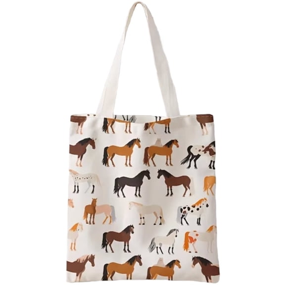 Slccxzc Horse Canvas Tote Bag for Women Reusable Grocery Shoulder Bag for Shopping Travel Gym