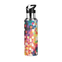 Yayeee 33oz Double Wall Stainless Steel Water Bottle with Flip Straw, Green Colorful Circles