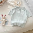 thumbnail image 4 of jobturf Girls Peter Pan Collar Short Sleeve Knit Top Bow Embroidery Cropped Sweater Tee School Uniform Tshirts Size 2-15 Years, 4 of 7