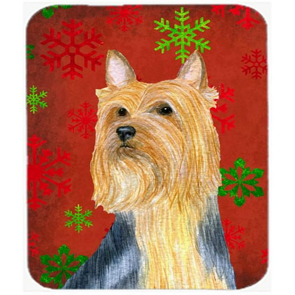 Silky Terrier Red And Green Snowflakes Christmas Mouse Pad, Hot Pad Or Trivet - 7.75 x 9.25 In.