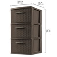 thumbnail image 3 of Sterilite 3 Drawer Weave Tower, Plastic Décor Drawers with Pull Handles, Brown, 2 Pack, 3 of 11