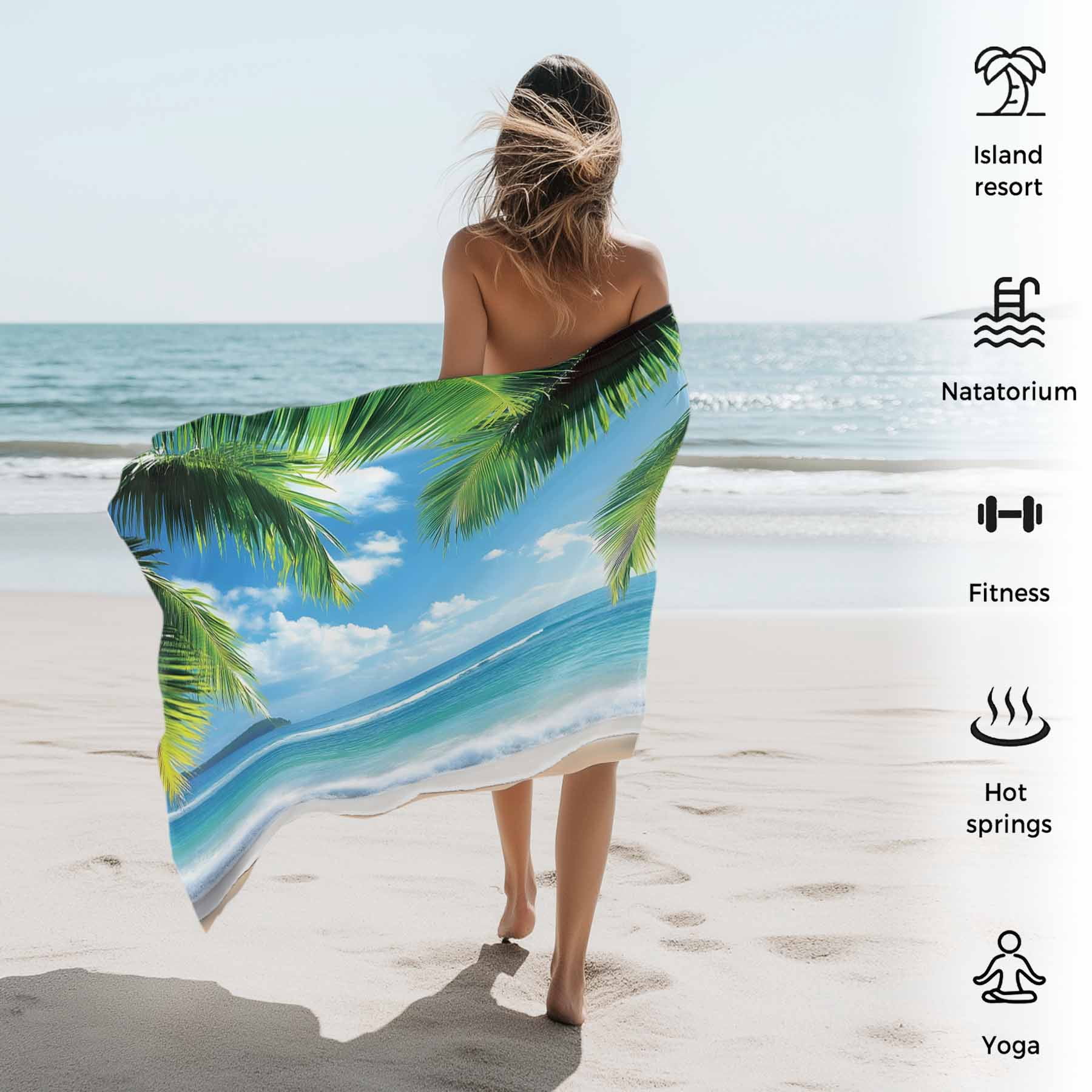 Tropical Summer Beach Towels Blanket Soft&Absorbent Quick Dry Microfiber Beach Ocean Coconut Tree Pool Towels for Swimming ,Yoga, Sports, Gym, Camping,Large 30X60in, Bule Green