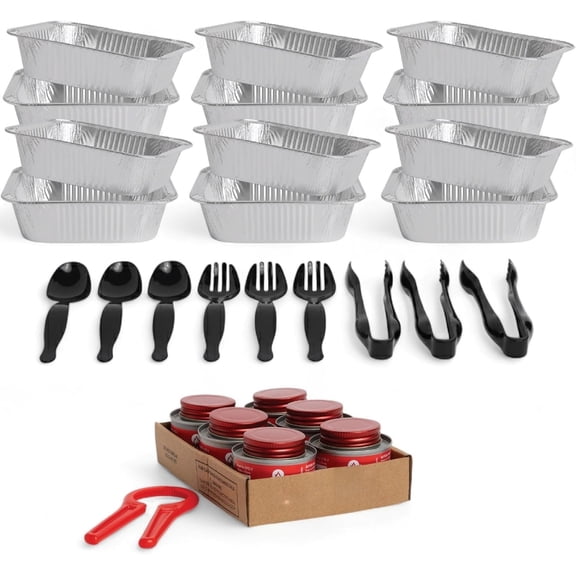 6-Pack Disposable Chafing Dish Buffet Set - Half Size Aluminum Pans with Wire Racks, Fuel Cans & Utensils for Catering