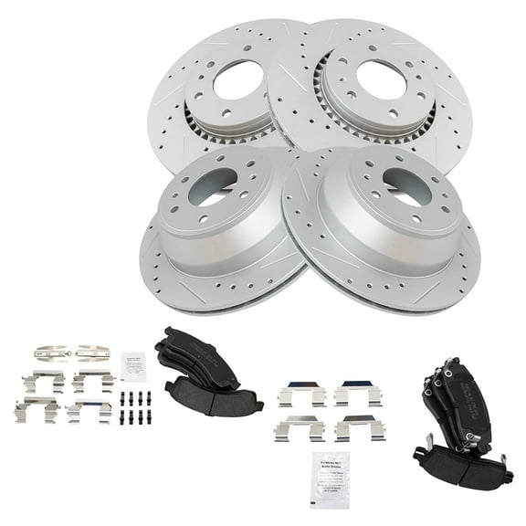 TRQ Front & Rear Performance Drilled Slotted Rotor & Semi-Metallic Brake Pad Kit