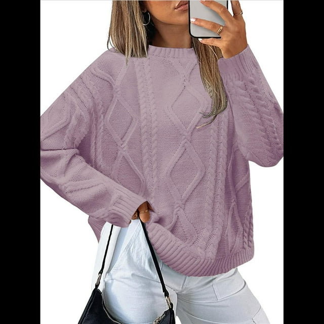 Chandails à Col Rond en Tricot Torsadé Surdimensionné pour Femmes Léger TG