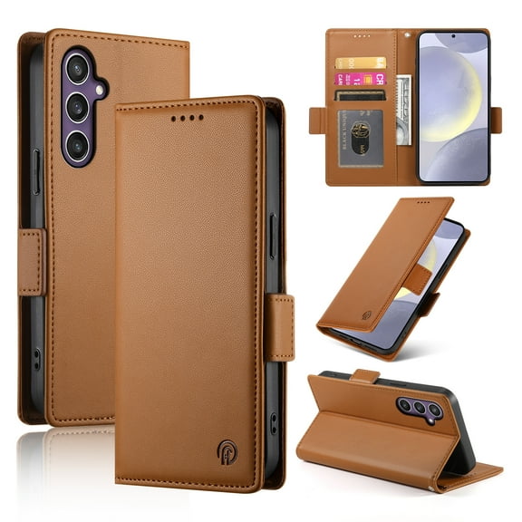 Allytechgroup Wallet Case for Samsung Galaxy S24 Plus, Premium PU Leather Cards Slots Shockproof Flip Cover Stand Feature Magnetic Closure Retro Business Style Case Cover for Galaxy S24 Plus, Brown