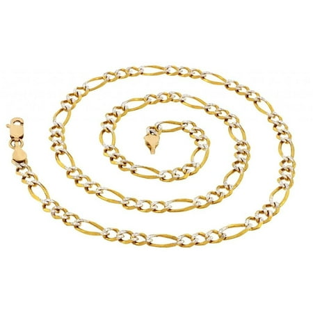 - Jewelers 14K Solid Gold Pave Diamond-cut Figaro 24 inch Chain Necklace BOXED