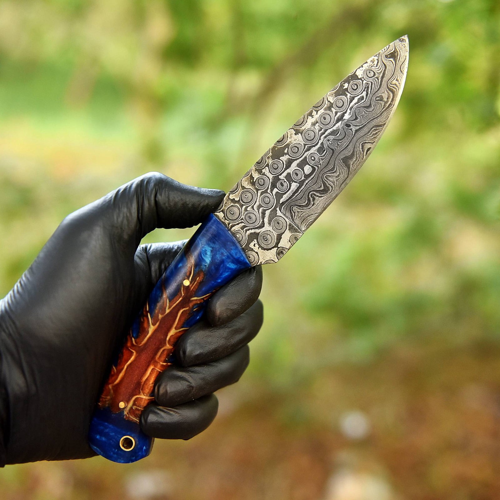 Handmade Forged Rain Pattern Damascus Steel Fix Blade Knife Pinecone Handle