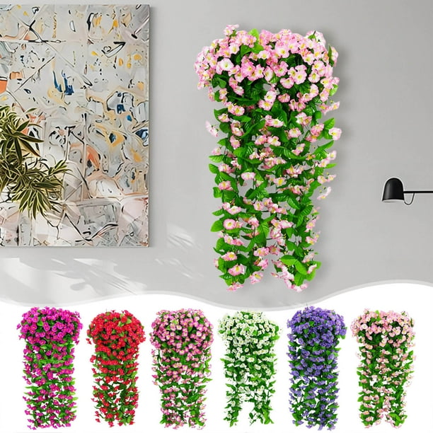 Fiudx Rosa Artificial de Imitación, Elegante Cesta Colgante de Pared, Enredaderas Artificiales de Larga Duración, Decoración Versátil para El Hogar, Sala de Estar o Balcón, Fácil Instalación, Tamaño