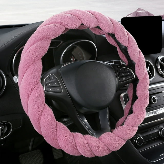 Car Steering Wheel Cover Universal Fit 14-15 Inch | Soft Plush Non-Slip Warm Winter Fuzzy Grip | Cozy Interior Accessory for Cars SUVs Trucks | Easy Install | Secure Grip | Single Pack | Gray, Blue