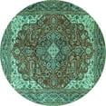 thumbnail image 1 of Ahgly Company Indoor Round Medallion Turquoise Blue Traditional Area Rugs, 3' Round, 1 of 4