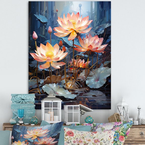 Designart "Alive Blooms In The Lotus Pond I" Lotus Canvas Wall Art