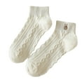 thumbnail image 2 of Aueoeo Women's Rib Knit Crew Socks Embroidery Cuffed Socks Casual Ankle Socks White Socks, 2 of 2