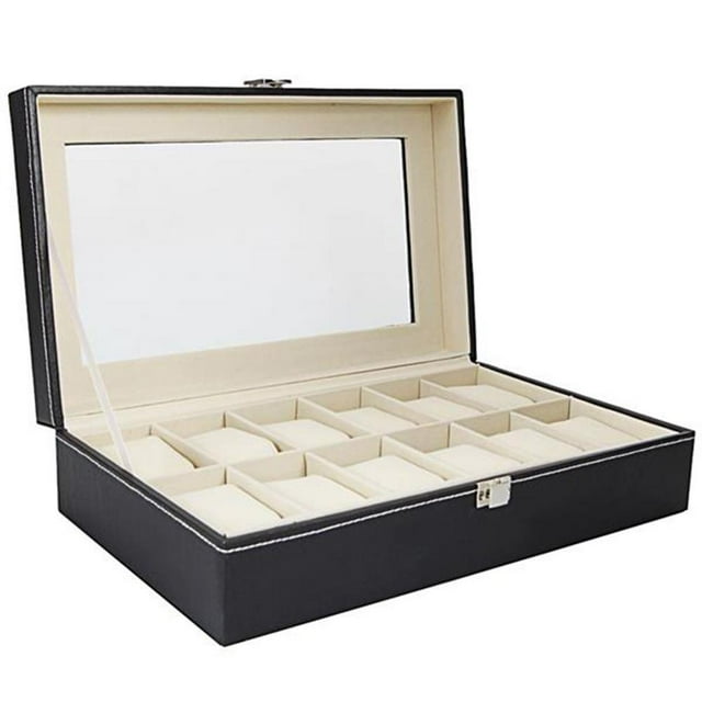 POINTERTECK 12 Compartments Top-level Opening Style Leather Watch Collection Box