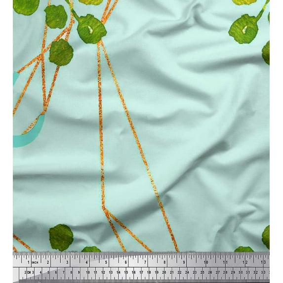 Soimoi Poly Georgette Fabric Leaves & Ranunculus Floral Print Sewing Fabric Yard 52 Inch Wide