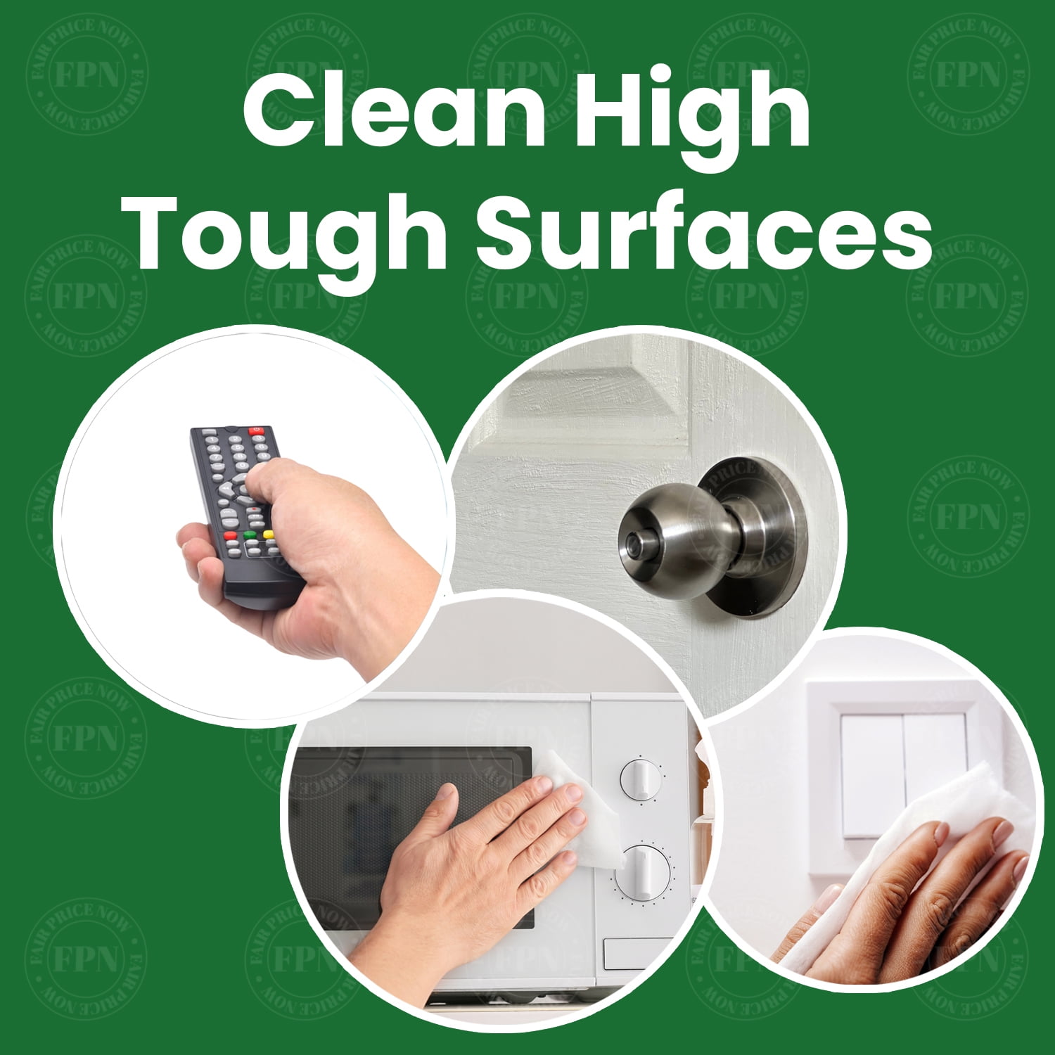 FPN Multi-Surface Wipes 7x8 in, 4CT 240 Wipes– Kills Germs – Residue-Free, No Bleach – Safe for Home, Office, Travel – Unscented