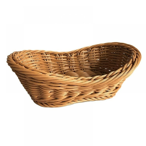 Oval Wicker Woven Basket Bread Food Fruit Serving Tray Cosmetic Storage Tabletop Bathroom Storage Kitchen Organizer
