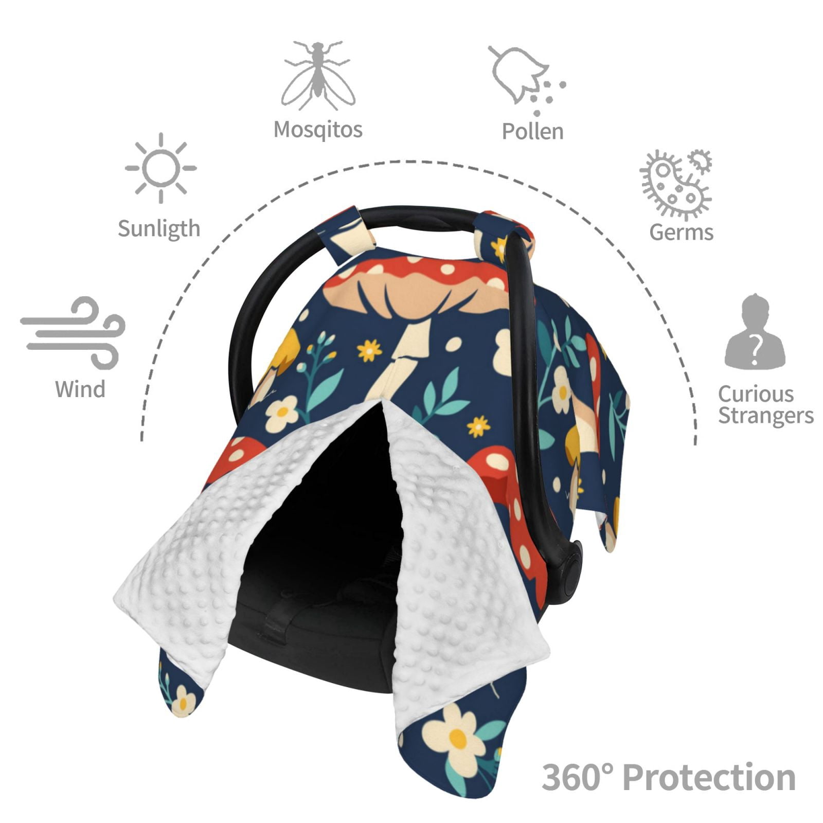 Car Seat Cover Baby - Colorful Mushrooms (4) Breathable Infant Car Seat Cover for Baby Carseat, Lightweight Comfort Baby Essentials Must Haves Newborn Stuff for Girl Boy