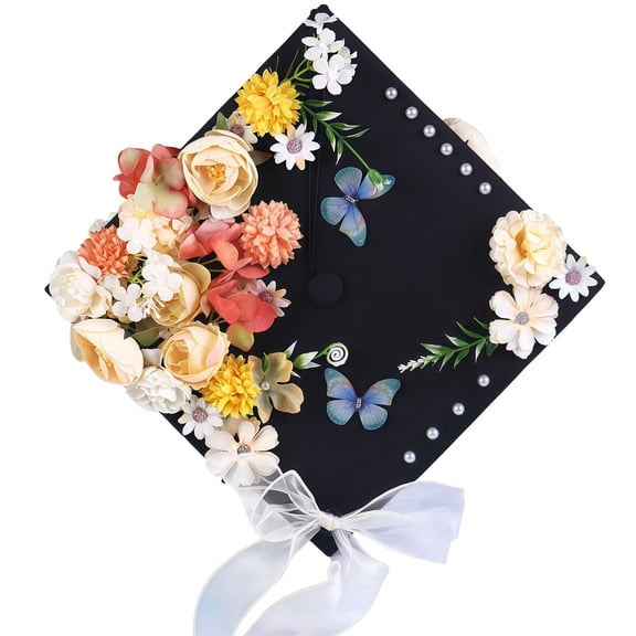 DIY Graduation Cap Decoration Accessory Kit, Includes Blue Faux Flowers, Alphabet for 2026 Grad Hats Decor, Graduation Party Supplies Orange