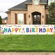 Large Happy Birthday Banner Decoration Colorful Outdoor Birthday Party Decorations Yard Sign Birthday Party Decorations Outdoor Indoor Hanging Banner 118" x 19.7"