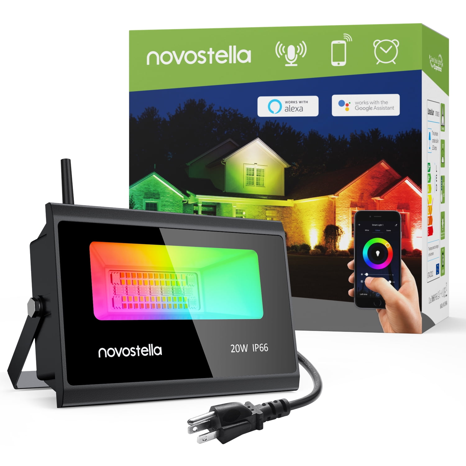 Novostella 20W Smart LED Flood Lights RGBCW RGB+Dimmable White WiFi Outdoor  Stage Uplight with Multicolor Wall Washer, Voice Control Compatible with  Alexa  Google Home