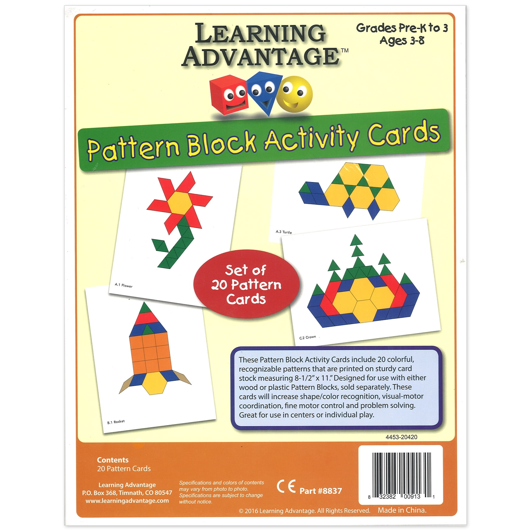 Learning Advantage Pattern Block Activity Cards - Set of 20 - Early Geometry For Kids