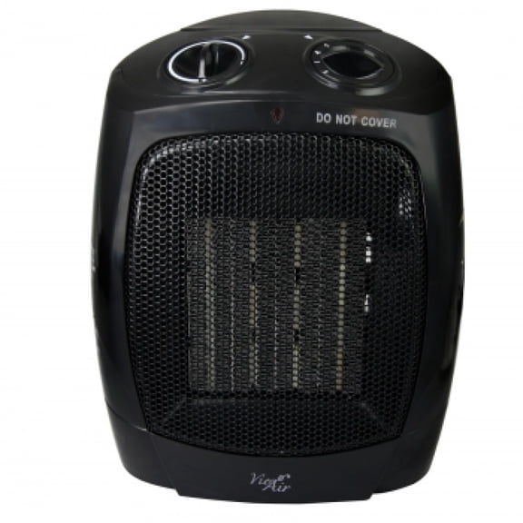 Vie Air 1500W Portable Black Ceramic Heater with Adjustable Thermostat and Dual Heat Settings